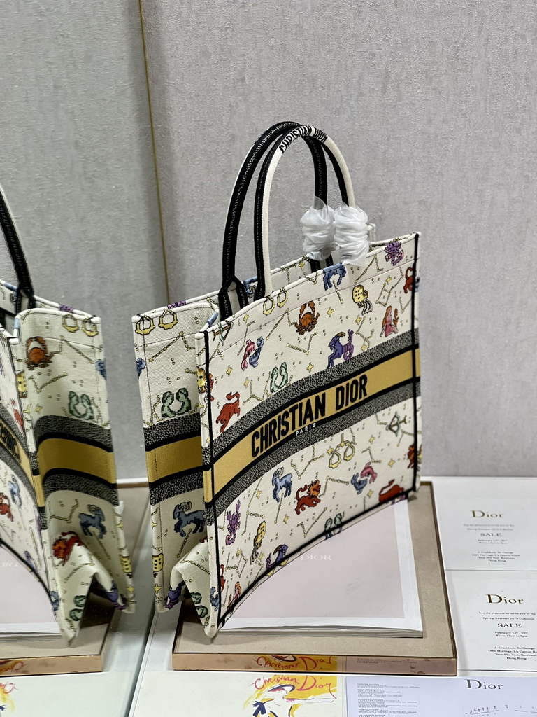 Dior M1286 Large Book Tote Bag White Pixel Zodiac Embroidery