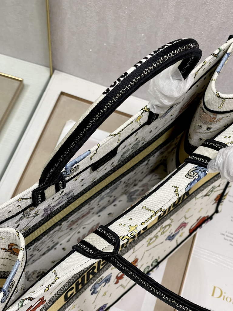 Dior M1286 Large Book Tote Bag White Pixel Zodiac Embroidery