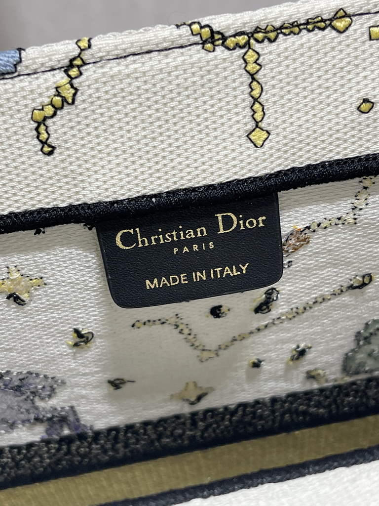 Dior M1286 Large Book Tote Bag White Pixel Zodiac Embroidery
