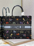 Dior M1286 Large Book Tote Bag Black Pixel Zodiac Embroidery