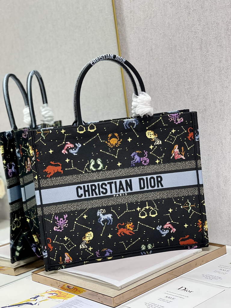 Dior M1286 Large Book Tote Bag Black Pixel Zodiac Embroidery - Default Title - View 2