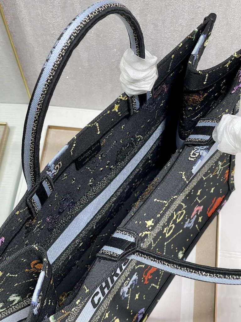 Dior M1286 Large Book Tote Bag Black Pixel Zodiac Embroidery