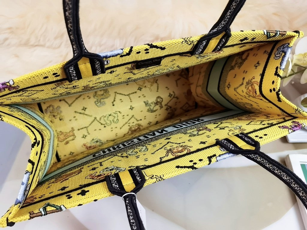 Dior M1286 Large Book Tote Bag Yellow Pixel Zodiac Embroidery