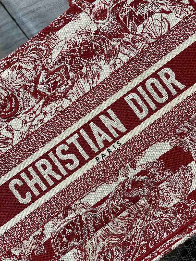 Dior M1286 Large Book Tote Bag Red Toile de Jouy Reverse Embroidery