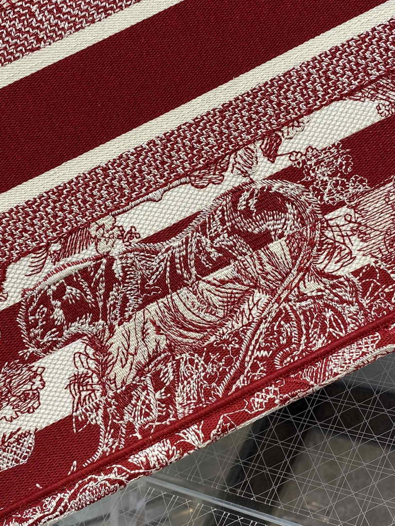 Dior M1286 Large Book Tote Bag Red Toile de Jouy Reverse Embroidery