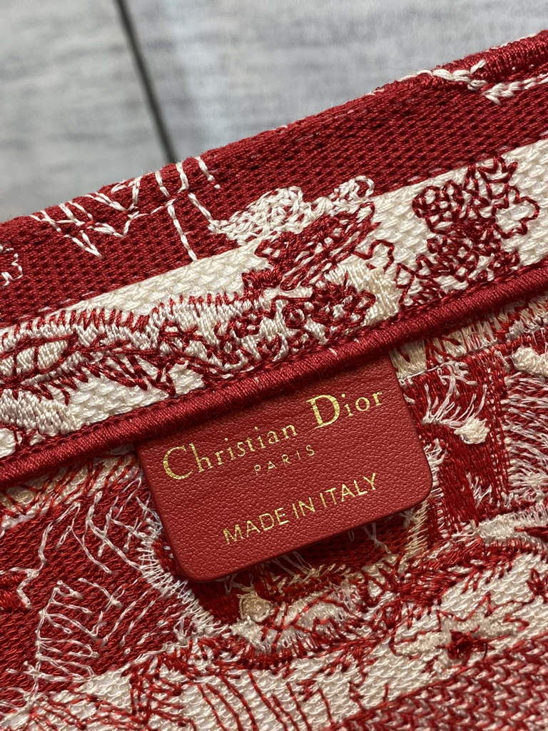 Dior M1286 Large Book Tote Bag Red Toile de Jouy Reverse Embroidery