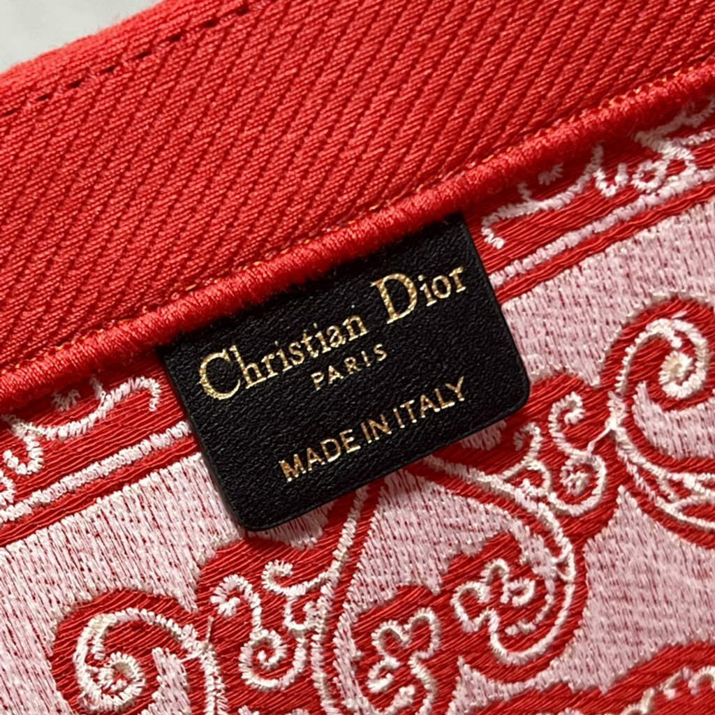 Dior M1286 Large Book Tote White and Red Bandana Embroidery