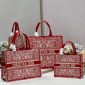 Dior M1286 Large Book Tote White and Red Bandana Embroidery