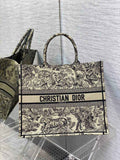 Dior M1286 Large Book Tote Beige Blue Toile de Jouy Embroidery