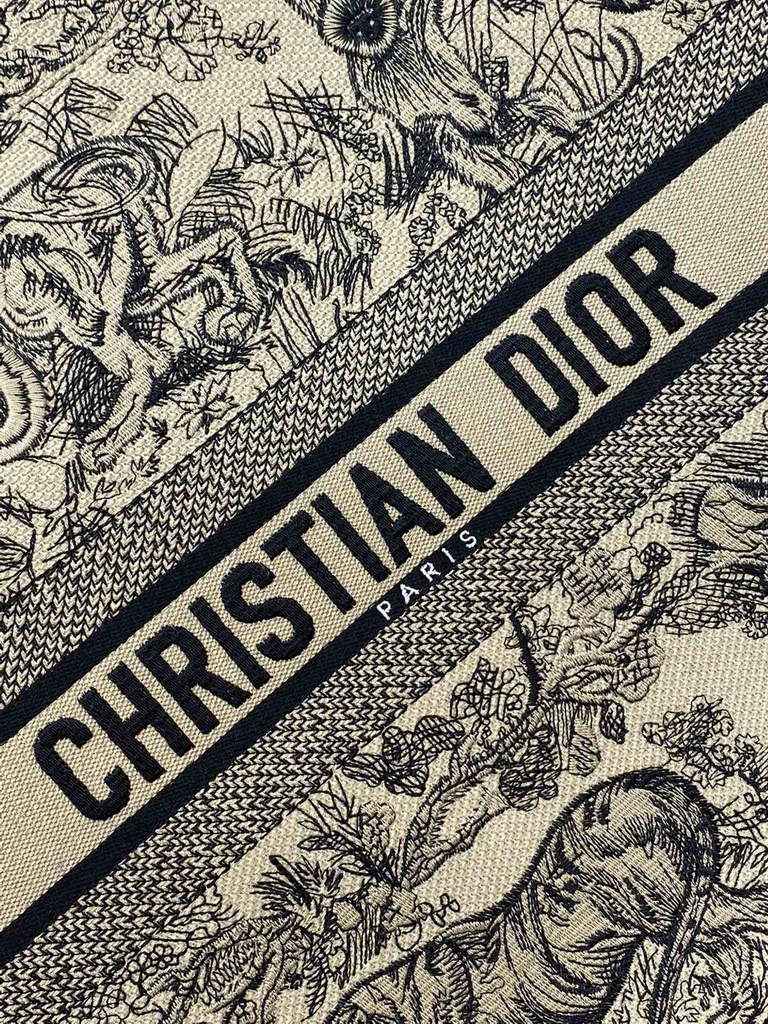 Dior M1286 Large Book Tote Beige Blue Toile de Jouy Embroidery