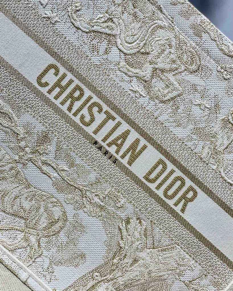 Dior M1286 Large Book Tote Beige Gold Toile de Jouy Embroidery