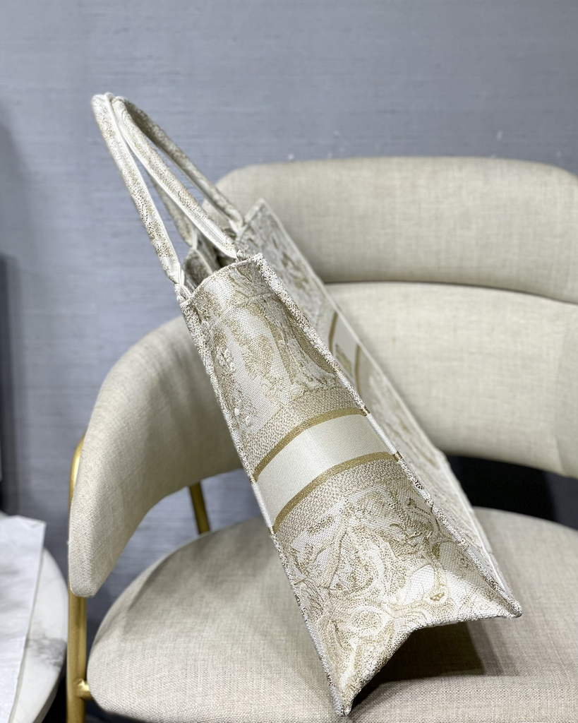 Dior M1286 Large Book Tote Beige Gold Toile de Jouy Embroidery