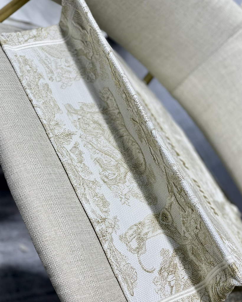 Dior M1286 Large Book Tote Beige Gold Toile de Jouy Embroidery