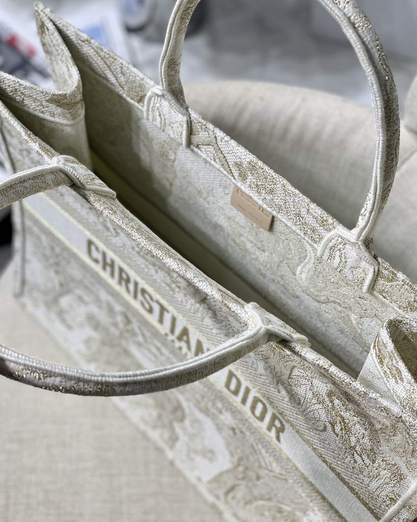 Dior M1286 Large Book Tote Beige Gold Toile de Jouy Embroidery