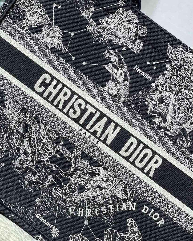 Dior M1286 Large Book Tote Black Latte Toile de Jouy Zodiac Embroidery