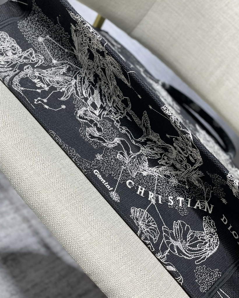 Dior M1286 Large Book Tote Black Latte Toile de Jouy Zodiac Embroidery