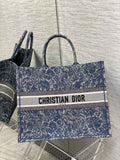 Dior M1286 Large Book Tote Blue Brocart Embroidery with Denim Effect