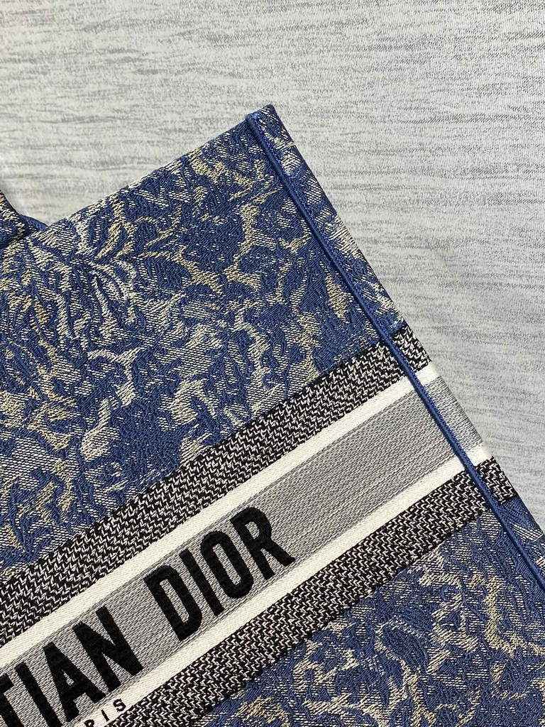 Dior M1286 Large Book Tote Blue Brocart Embroidery with Denim Effect
