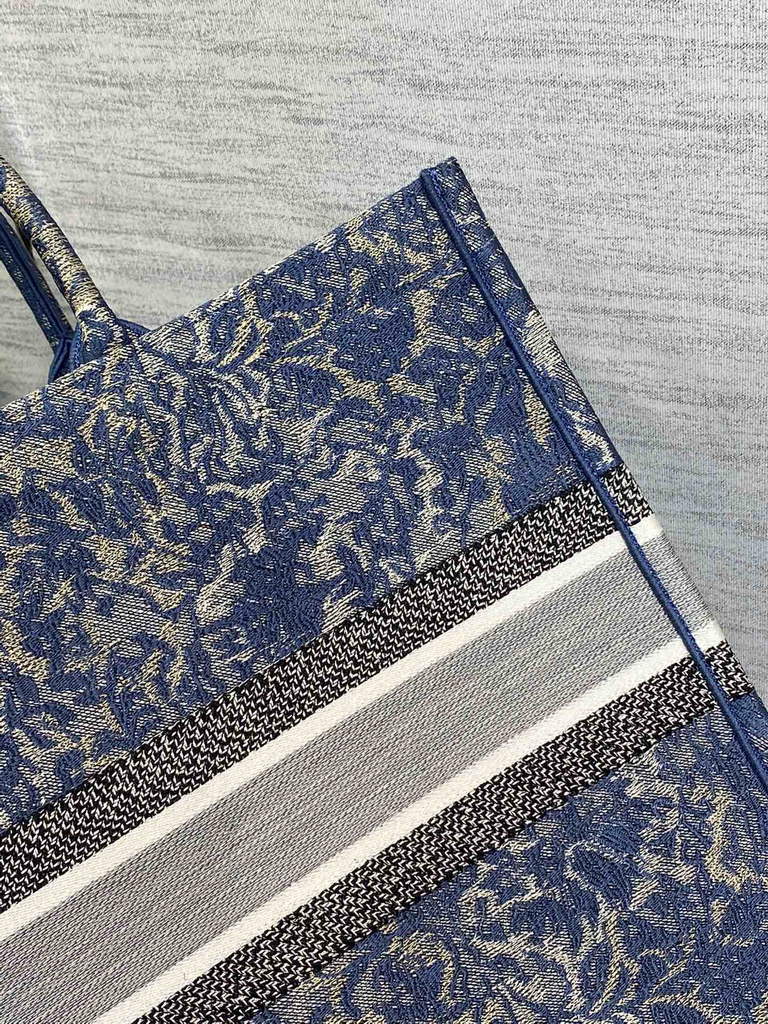 Dior M1286 Large Book Tote Blue Brocart Embroidery with Denim Effect