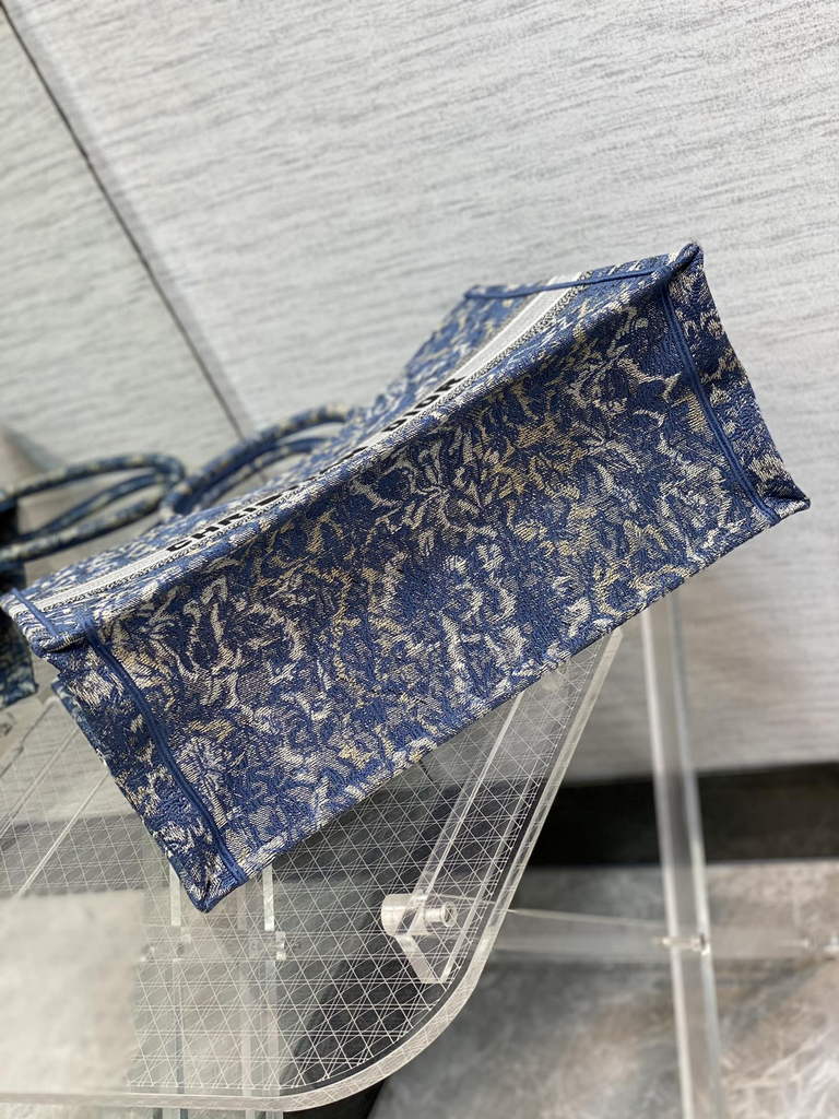 Dior M1286 Large Book Tote Blue Brocart Embroidery with Denim Effect