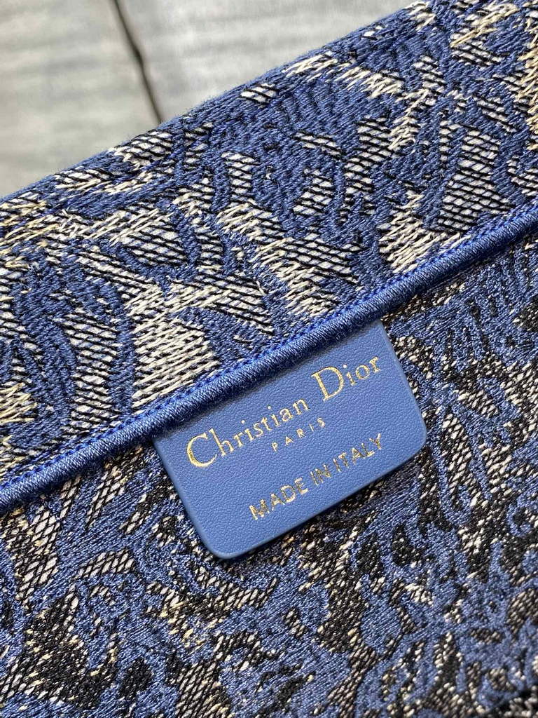 Dior M1286 Large Book Tote Blue Brocart Embroidery with Denim Effect