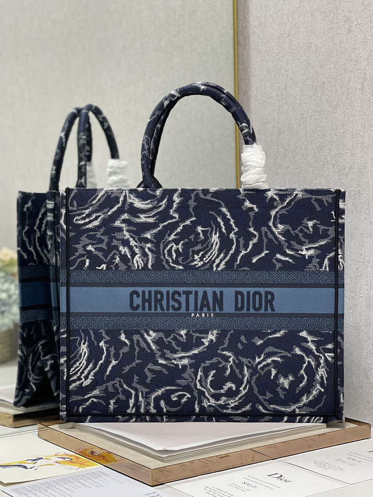 Dior M1286 Large Book Tote Blue Multicolor Embroidery