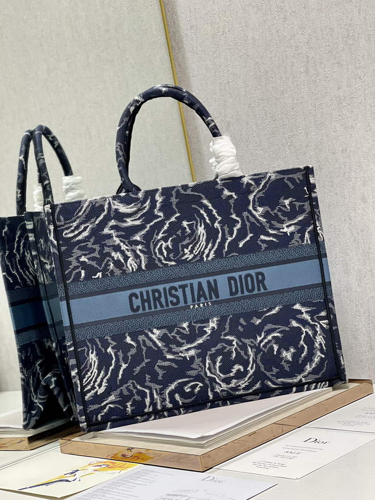 Dior M1286 Large Book Tote Blue Multicolor Embroidery