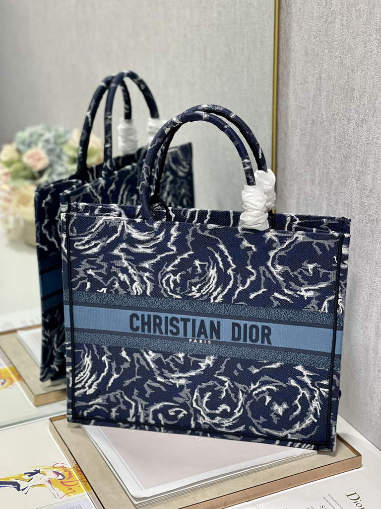 Dior M1286 Large Book Tote Blue Multicolor Embroidery