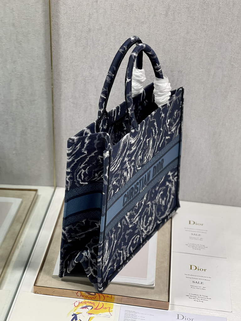Dior M1286 Large Book Tote Blue Multicolor Embroidery