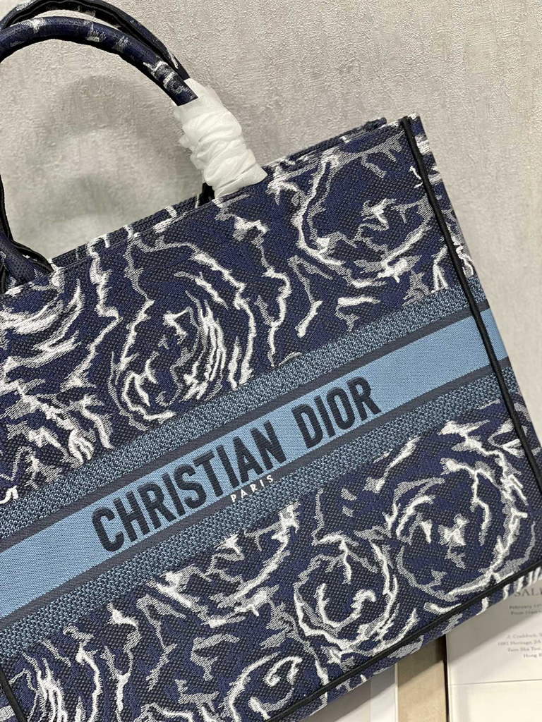 Dior M1286 Large Book Tote Blue Multicolor Embroidery