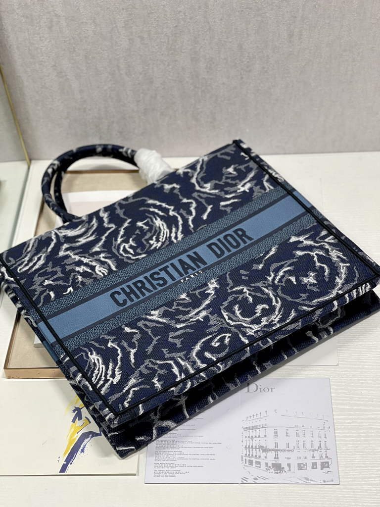 Dior M1286 Large Book Tote Blue Multicolor Embroidery