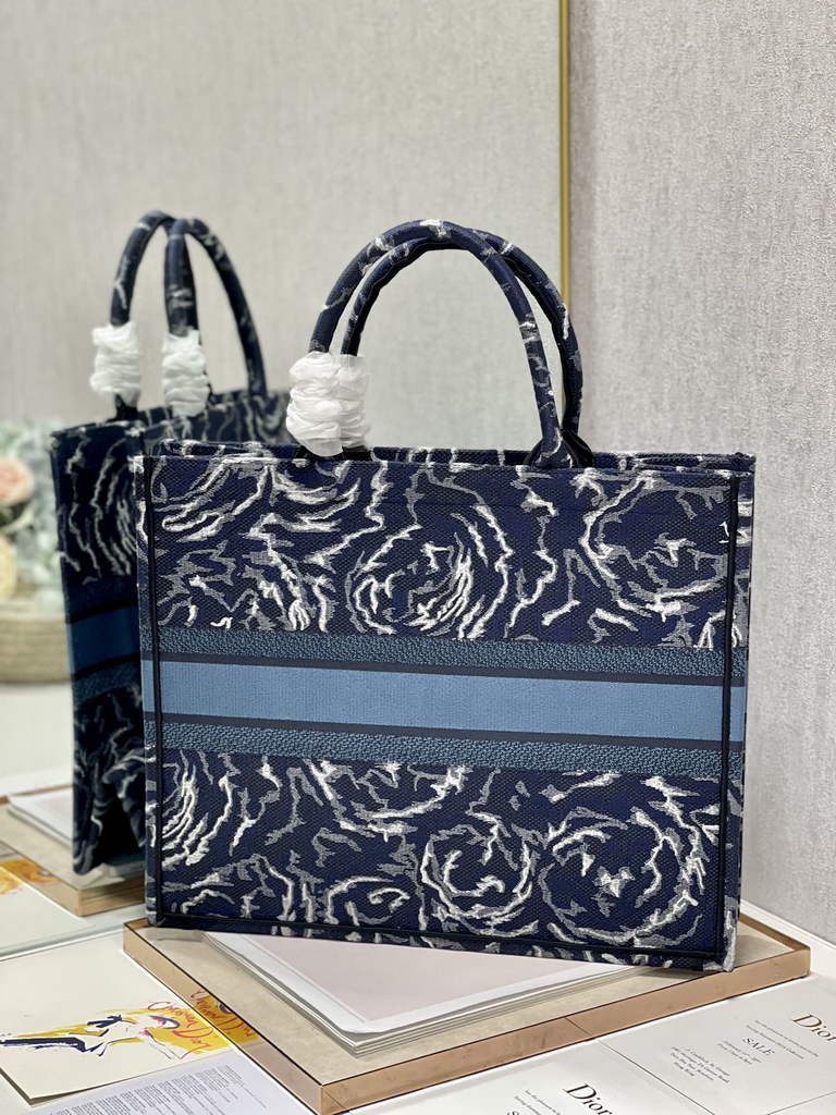 Dior M1286 Large Book Tote Blue Multicolor Embroidery