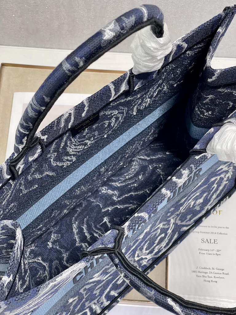 Dior M1286 Large Book Tote Blue Multicolor Embroidery