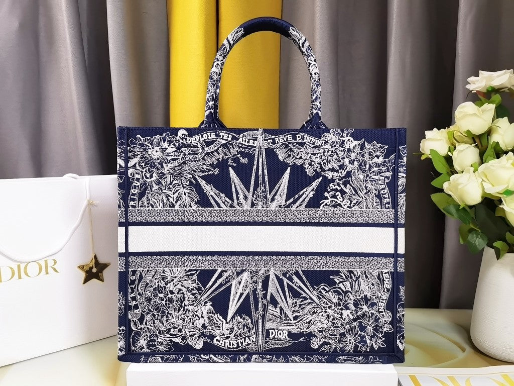 Dior M1286 Large Book Tote Blue Multicolor Rêve d'Infini Embroidery