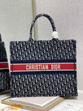 Dior M1286 Large Book Tote Blue Red velvet Oblique Embroidery