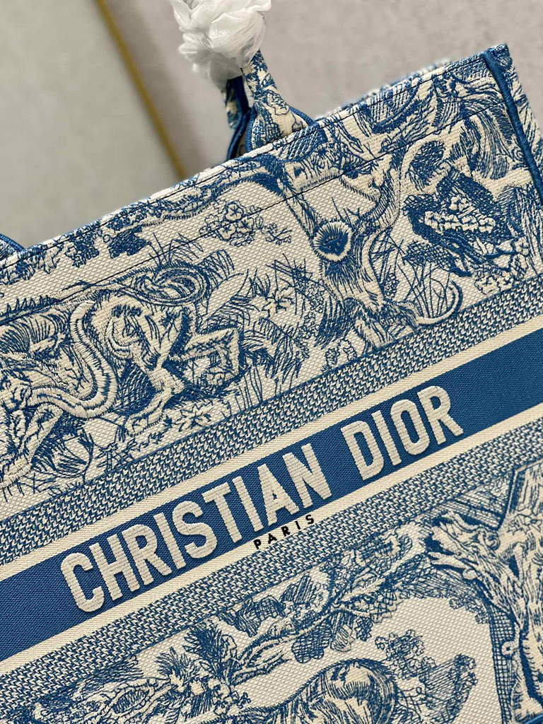 Dior M1286 Large Book Tote Blue Toile de Jouy Embroidery