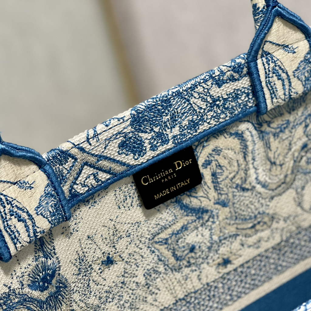 Dior M1286 Large Book Tote Blue Toile de Jouy Embroidery