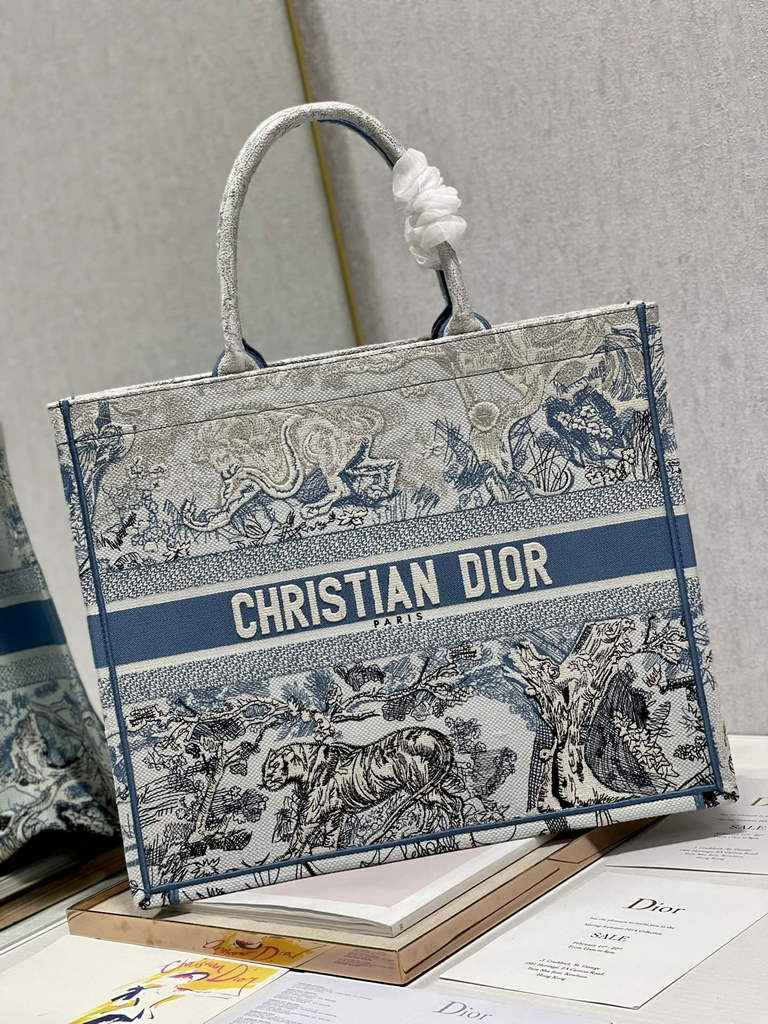 Dior M1286 Large Book Tote Blue Toile de Jouy Reverse Embroidery