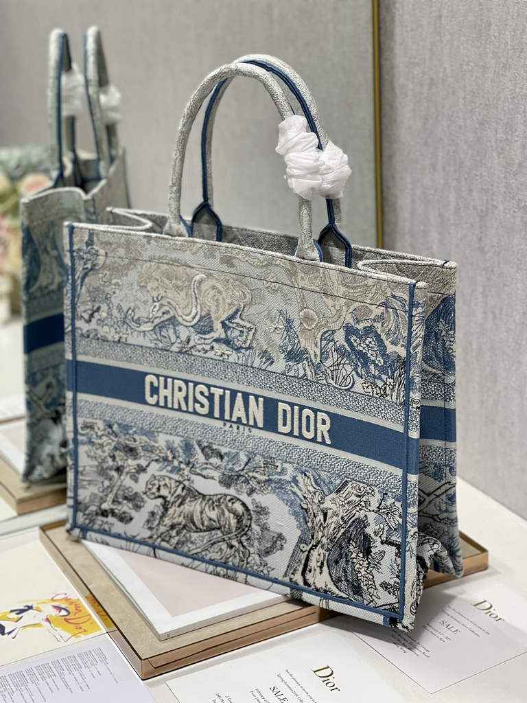 Dior M1286 Large Book Tote Blue Toile de Jouy Reverse Embroidery