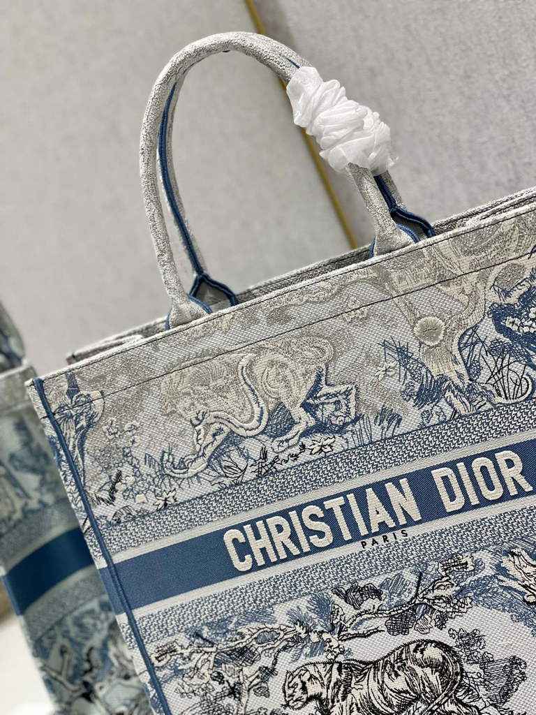 Dior M1286 Large Book Tote Blue Toile de Jouy Reverse Embroidery