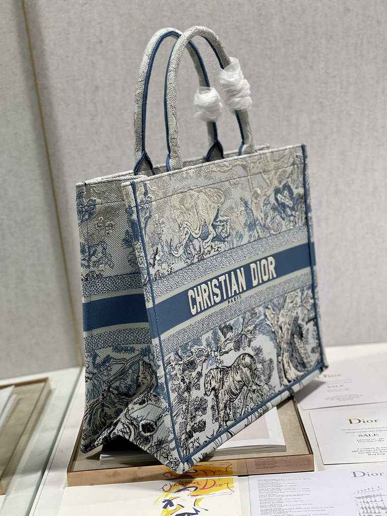 Dior M1286 Large Book Tote Blue Toile de Jouy Reverse Embroidery