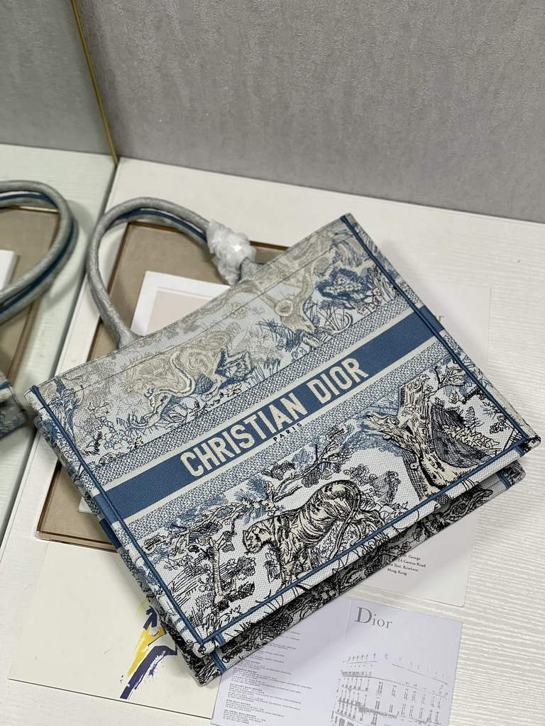 Dior M1286 Large Book Tote Blue Toile de Jouy Reverse Embroidery