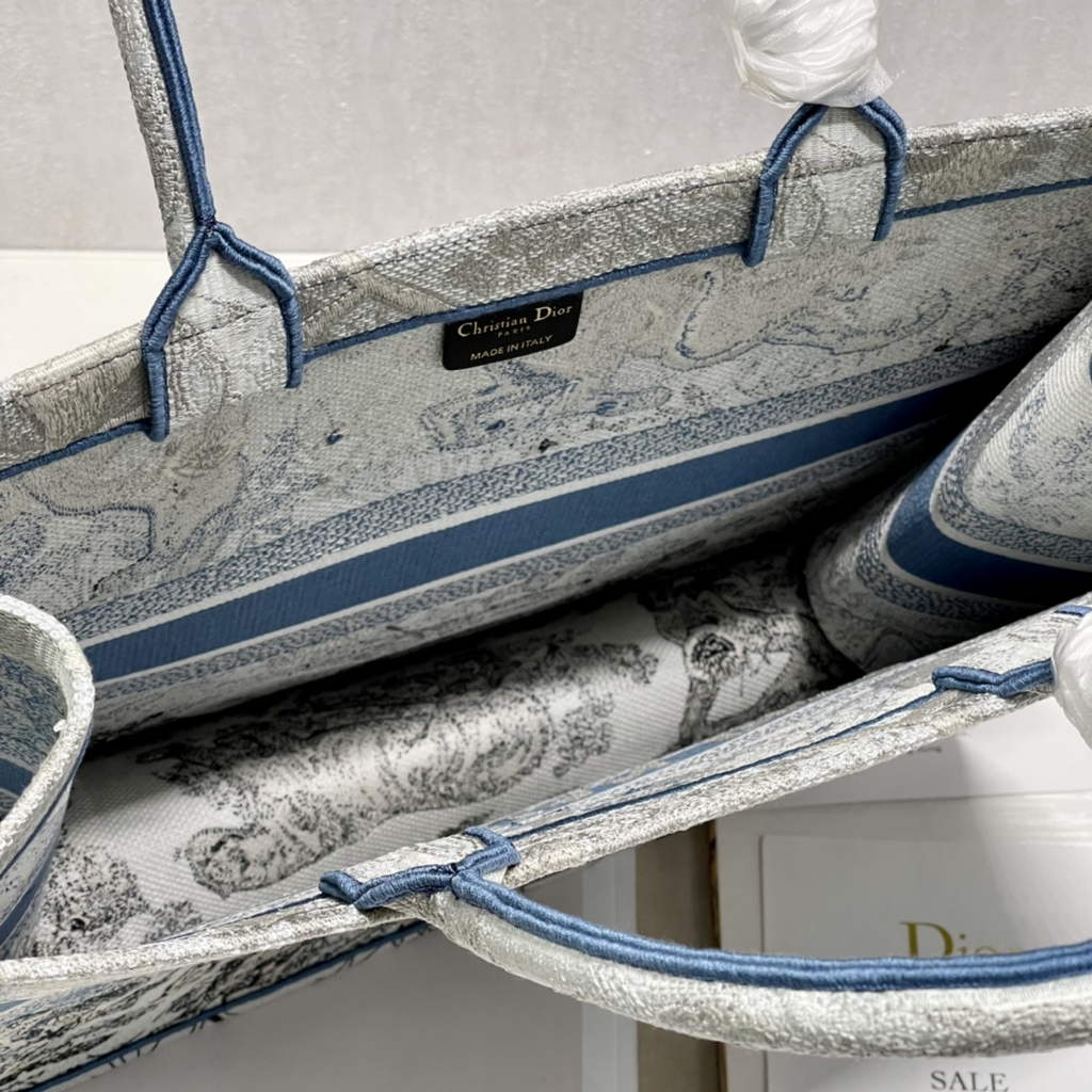 Dior M1286 Large Book Tote Blue Toile de Jouy Reverse Embroidery