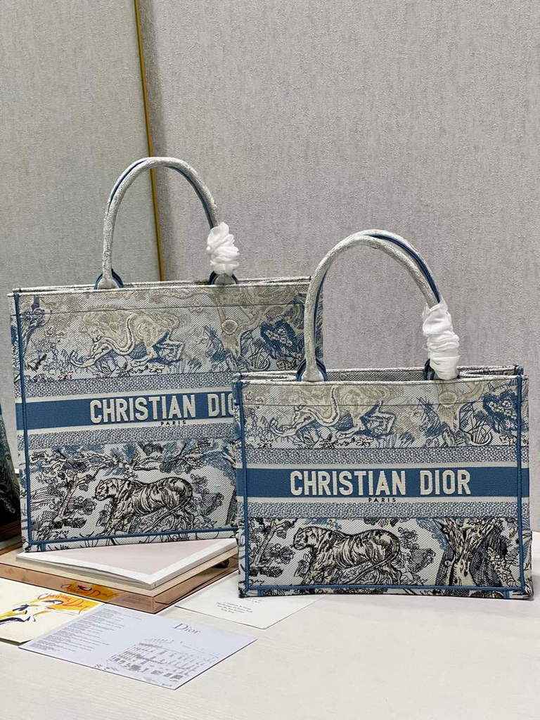Dior M1286 Large Book Tote Blue Toile de Jouy Reverse Embroidery