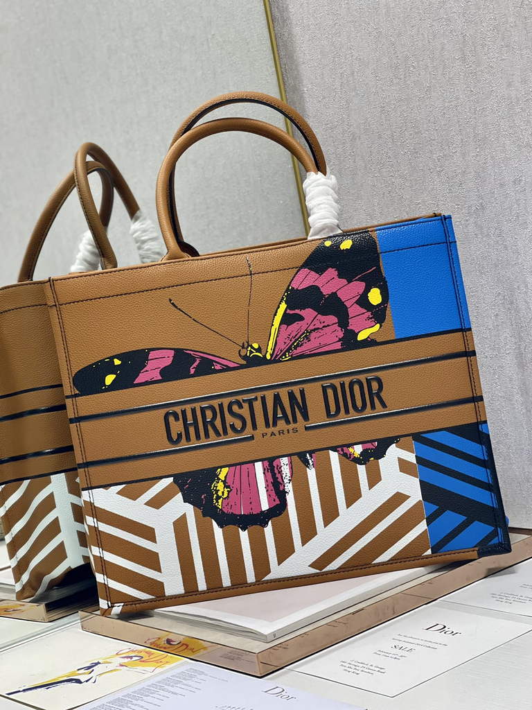 Dior M1286 Large Book Tote Brown Blue Calfskin