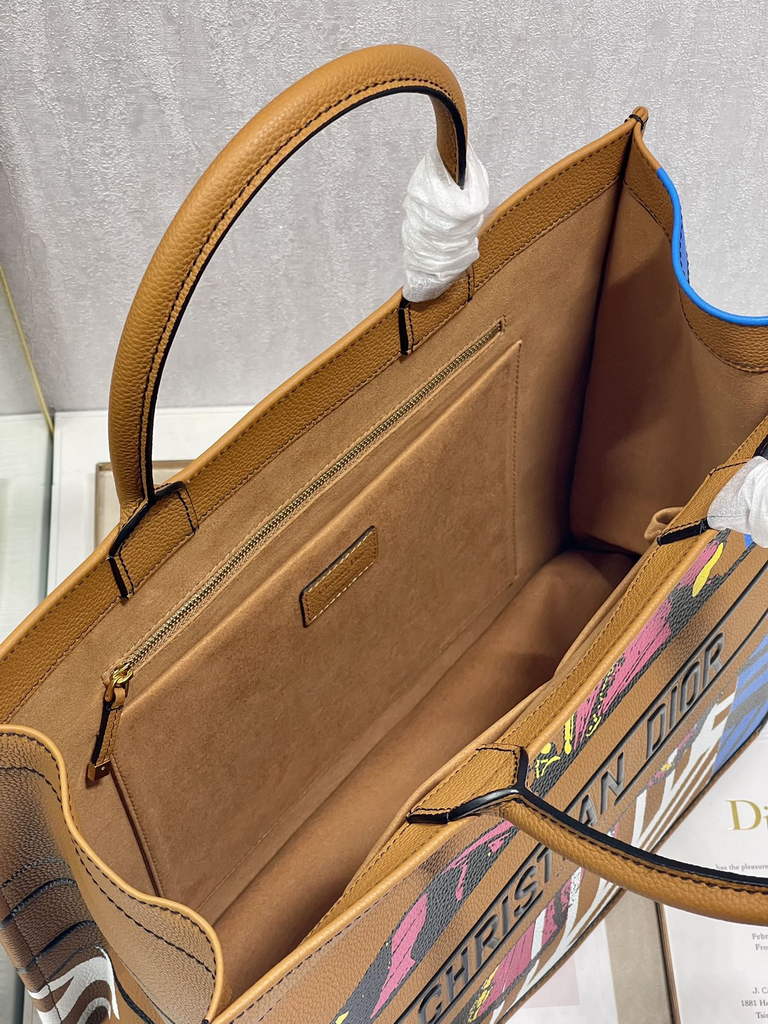 Dior M1286 Large Book Tote Brown Blue Calfskin