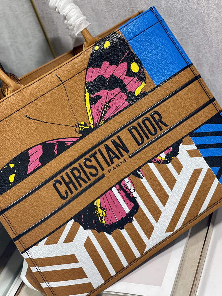 Dior M1286 Large Book Tote Brown Blue Calfskin
