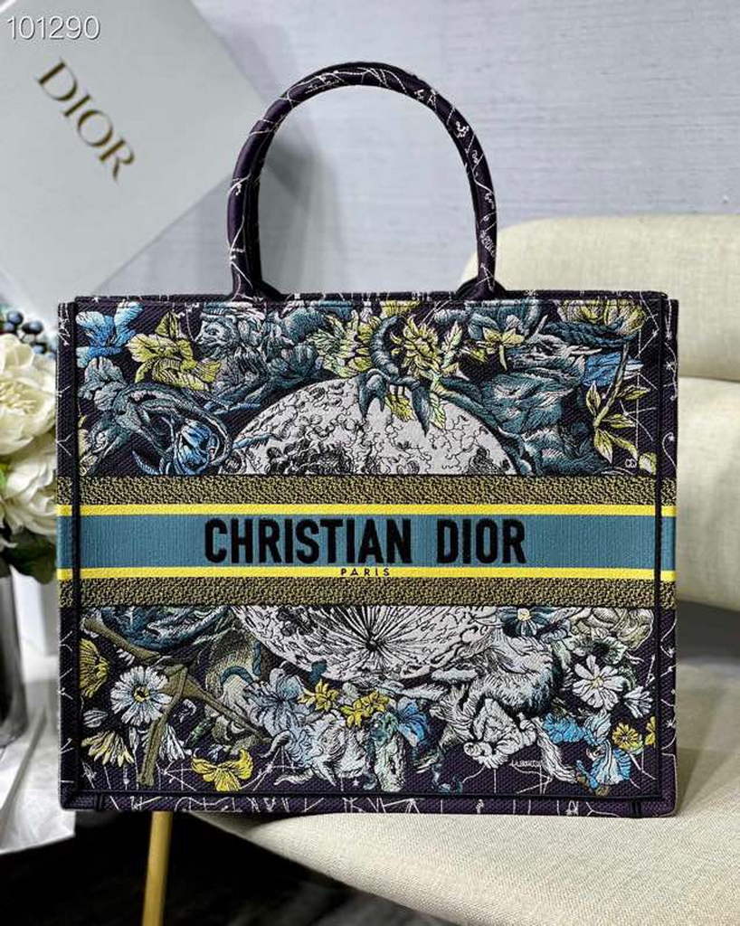 Dior M1286 Large Book Tote Navy Blue Constellation Embroidery