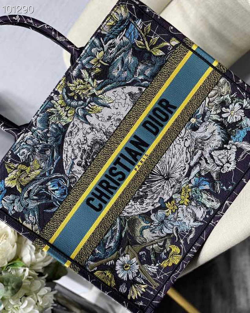 Dior M1286 Large Book Tote Navy Blue Constellation Embroidery