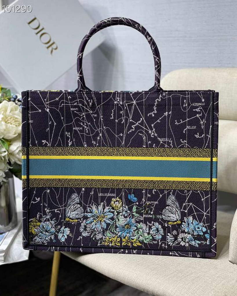 Dior M1286 Large Book Tote Navy Blue Constellation Embroidery